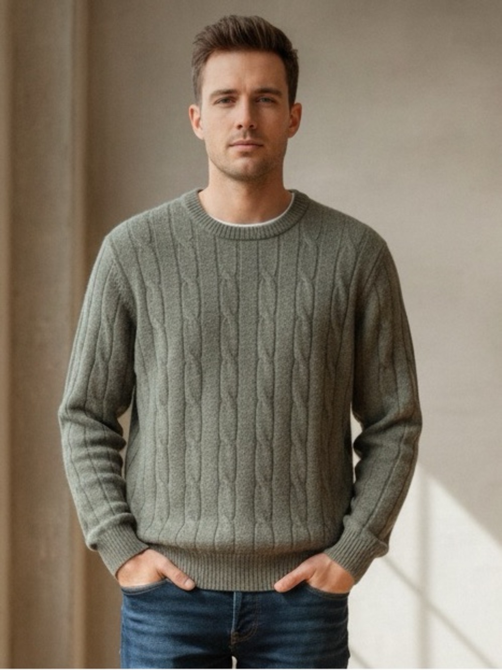 Joseph & Lyman 100% Pure Cashmere Cable Knit Sweater Sage Green Men’s L